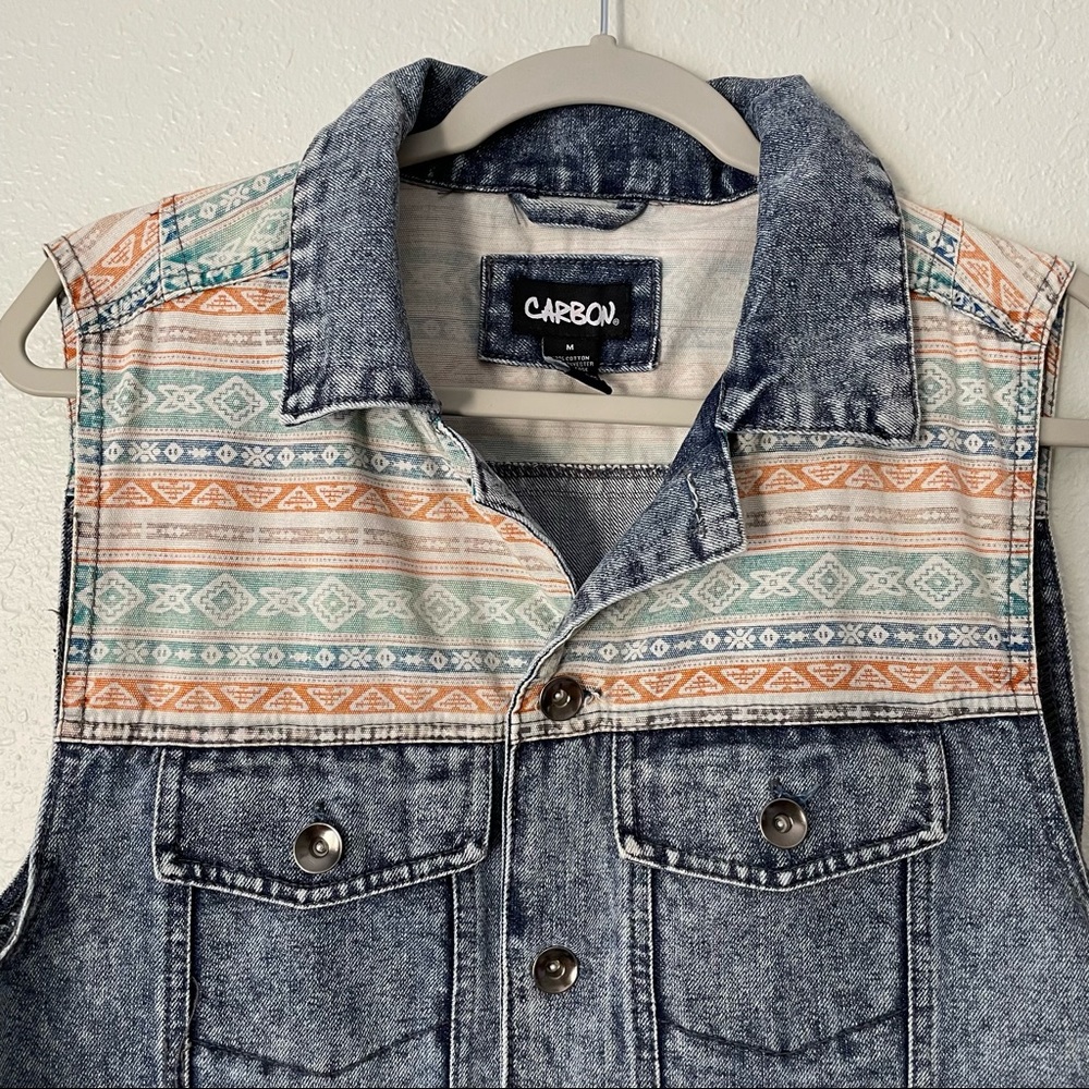 Carbon vintage look acid wash distressed denim vest M - Picture 3 of 9